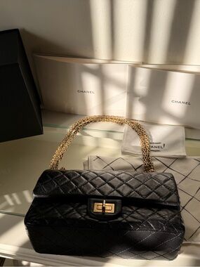 CHANEL 2.55 Mini Flap Bag in Black with Gold-Tone Chain